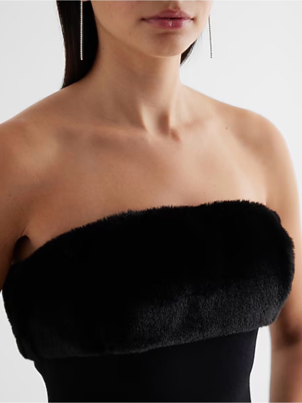 Express Black Strapless Faux-Fur Trim Dress